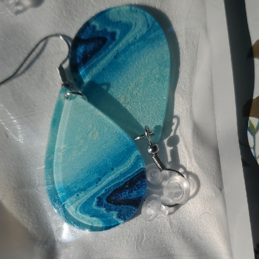 Earrings Blue Marble Teardrop - Picture 2 of 5